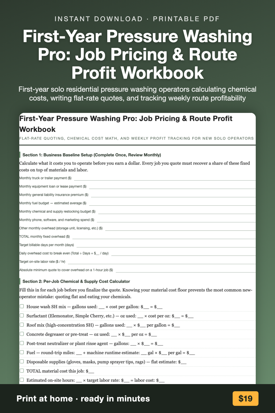 First-Year Pressure Washing Pro: Job Pricing & Route Profit Workbook