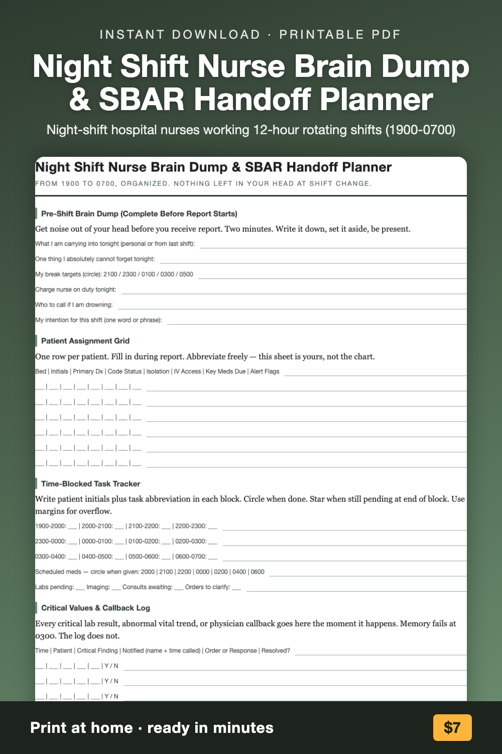 Night Shift Nurse Brain Dump & SBAR Handoff Planner