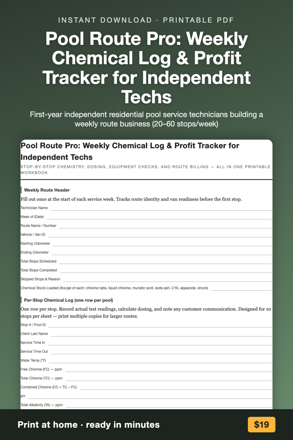 Pool Route Pro: Weekly Chemical Log & Profit Tracker for Independent Techs