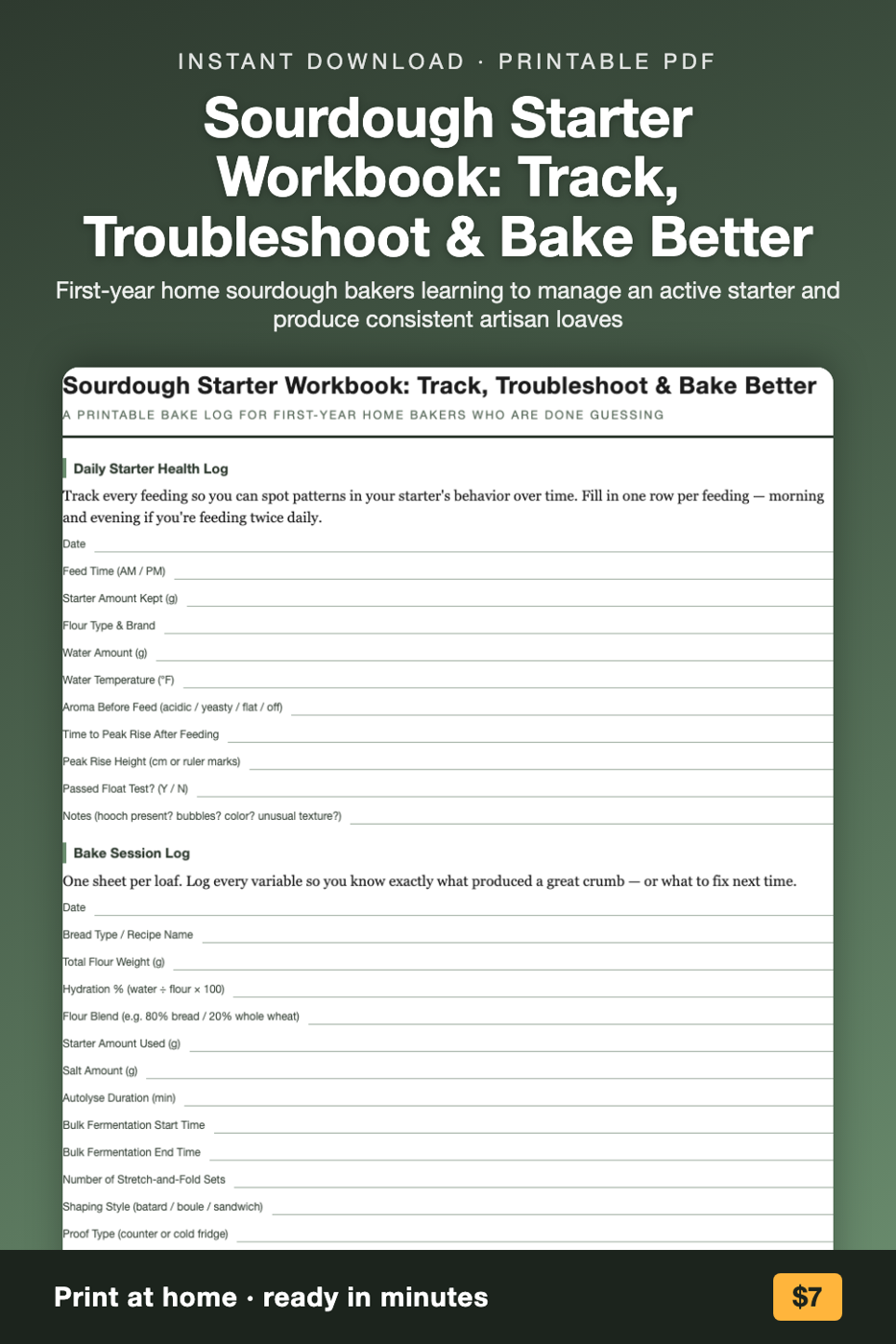 Sourdough Starter Workbook: Track, Troubleshoot & Bake Better printable preview