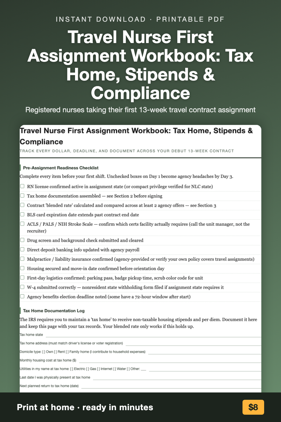 Travel Nurse First Assignment Workbook: Tax Home, Stipends & Compliance printable preview